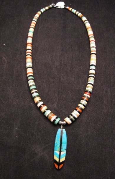 Image 1 of Santo Domingo Inlaid Feather Necklace, Rudy & Mary Coriz