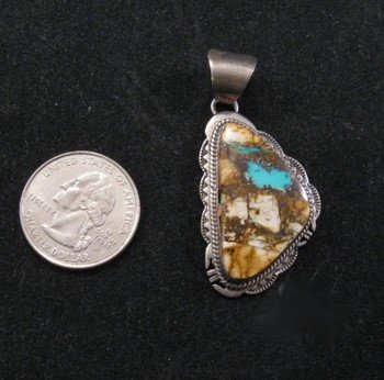 Image 1 of Navajo Native American Boulder Turquoise Silver Pendant 