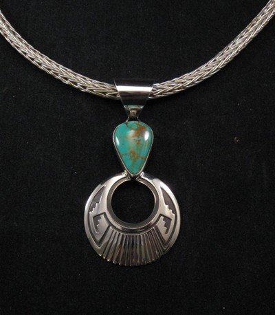 Image 0 of Royston Turquoise Navajo Silver Overlay Pendant, Everett & Mary Teller