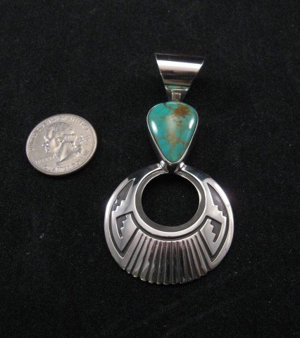 Image 1 of Royston Turquoise Navajo Silver Overlay Pendant, Everett & Mary Teller