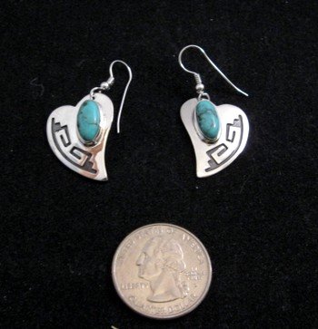 Image 1 of Navajo Silver Overlay Turquoise Heart Earrings, Everett & Mary Teller