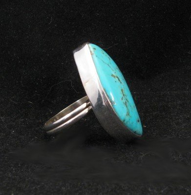 Image 1 of Everett & Mary Teller, Navajo Silver Kingman Turquoise Ring sz9