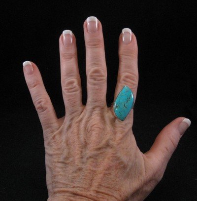 Image 2 of Everett & Mary Teller, Navajo Silver Kingman Turquoise Ring sz9