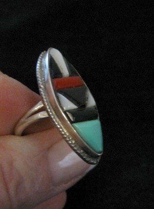 Image 1 of Vintage American Indian Zuni Multi-Stone Inlay Ring sz7