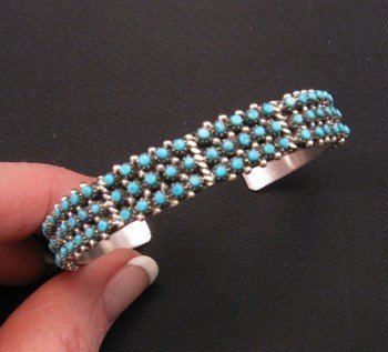 Image 0 of Zuni 3-Row 90 Snake Eye Turquoise Sterling Silver Bracelet, April Haloo