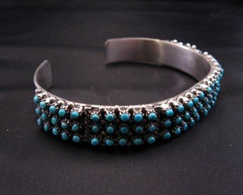 Image 1 of Zuni 3-Row 90 Snake Eye Turquoise Sterling Silver Bracelet, April Haloo