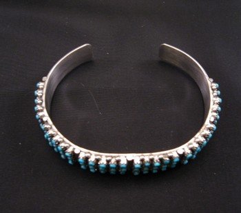 Image 2 of Zuni 3-Row 90 Snake Eye Turquoise Sterling Silver Bracelet, April Haloo
