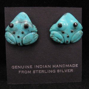 Image 0 of Turquoise Frog Fetish Earrings ~ Zuni ~ Georgette Quam & Reynold Lunasee