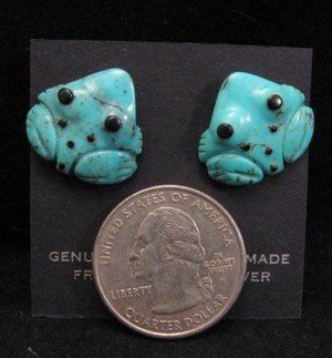 Image 1 of Turquoise Frog Fetish Earrings ~ Zuni ~ Georgette Quam & Reynold Lunasee