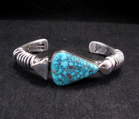 Image 0 of  Navajo Orville Tsinnie Kingman Web Turquoise Silver Wrap Bracelet, Large