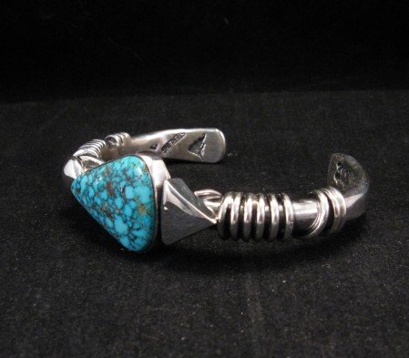 Image 1 of  Navajo Orville Tsinnie Kingman Web Turquoise Silver Wrap Bracelet, Large