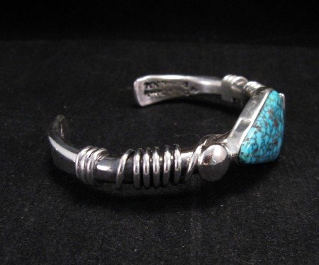 Image 2 of  Navajo Orville Tsinnie Kingman Web Turquoise Silver Wrap Bracelet, Large
