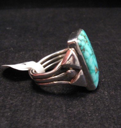 Image 1 of Navajo Orville Tsinnie Handmade Turquoise Silver Ring Sz10
