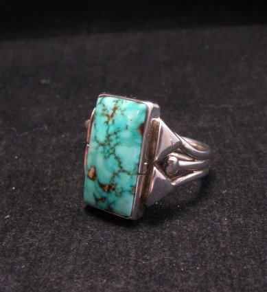 Image 2 of Navajo Orville Tsinnie Handmade Turquoise Silver Ring Sz10