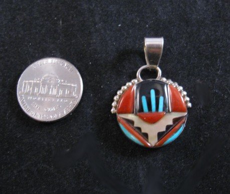 Image 1 of Zuni Multistone Sterling Silver Pendant, Virginia Quam