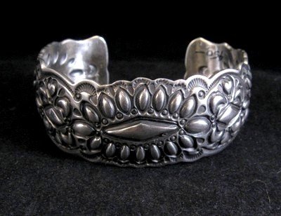 Image 1 of Navajo Darryl Becenti Repousse Stamped Sterling Silver Bracelet