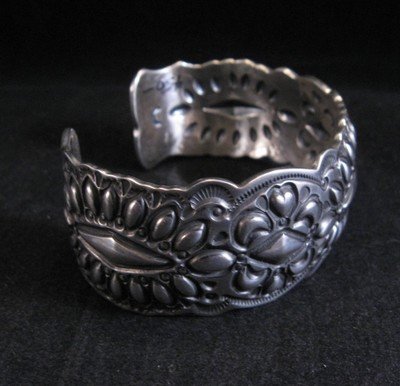 Image 2 of Navajo Darryl Becenti Repousse Stamped Sterling Silver Bracelet