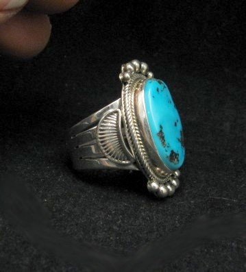 Image 1 of Navajo Aaron Toadlena Turquoise Silver Ring sz7-1/2