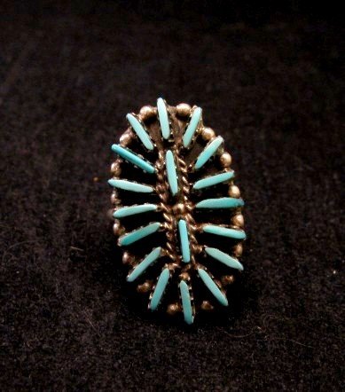 Image 0 of Zuni Indian Jewelry Turquoise Needlepoint Silver Ring sz6-1/2