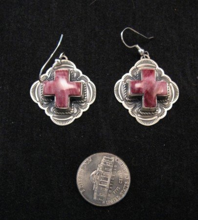 Image 2 of Kevin Ramone Old Style Navajo Spiny Oyster Cross Earrings 