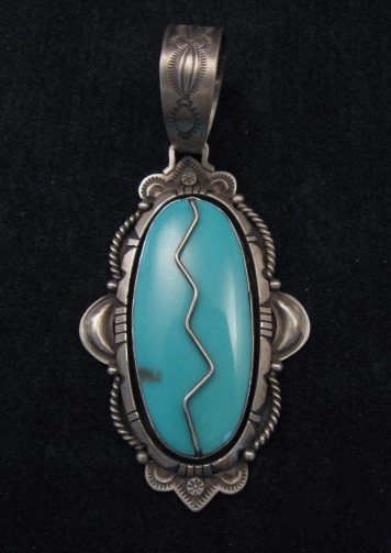 Kingman Turquoise Silver Pendant by Fritzon Toledo (Navajo)