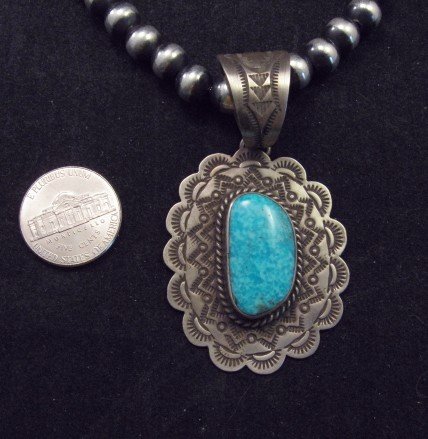 Image 0 of Navajo Old Pawn Style Turquoise Silver Pendant 