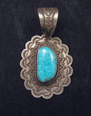 Image 1 of Navajo Old Pawn Style Turquoise Silver Pendant 