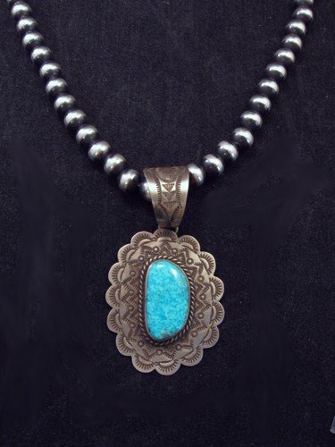 Image 2 of Navajo Old Pawn Style Turquoise Silver Pendant 