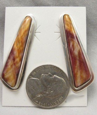 Image 0 of Navajo Spiny Oyster Sterling Silver Earrings, Tommy Jackson