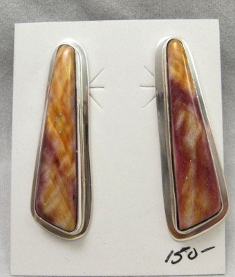 Image 2 of Navajo Spiny Oyster Sterling Silver Earrings, Tommy Jackson