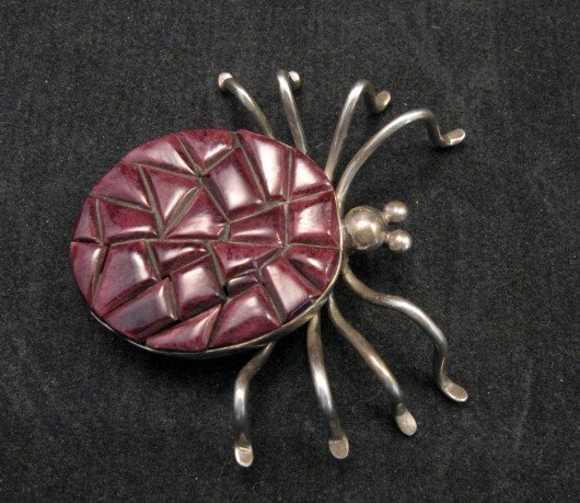 Image 0 of Ray Adakai ~ Navajo Pawn ~ Cobblestone Spider Pin / Pendant