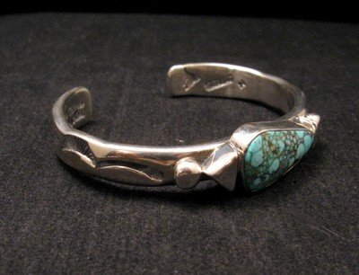 Image 2 of Orville Tsinnie Kingman Turquoise Stamped Silver Bracelet