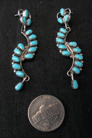 Image 1 of Elegant Zuni Turquoise Petit Point Dangle Earrings