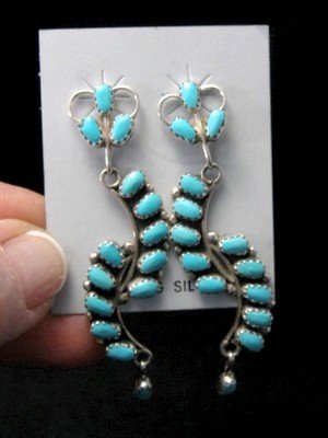 Image 2 of Elegant Zuni Turquoise Petit Point Dangle Earrings