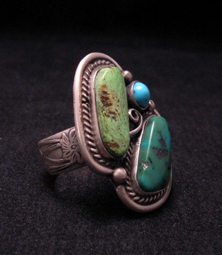Image 2 of Navajo Turquoise & Gaspeite Ring sz7 to 8-1/2 adjustable, Martha Willeto
