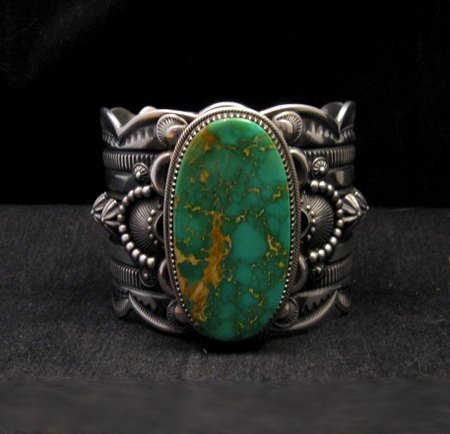 Image 0 of 2-inch Wide Delbert Gordon Navajo Royston Turquoise Silver Bracelet