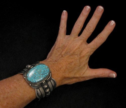 Image 1 of Navajo Indian Delbert Gordon Kingman Turquoise Silver Bracelet