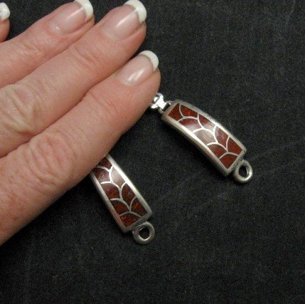 Image 1 of Vintage Native American Pawn Coral Inlay Watch Tips - Womans