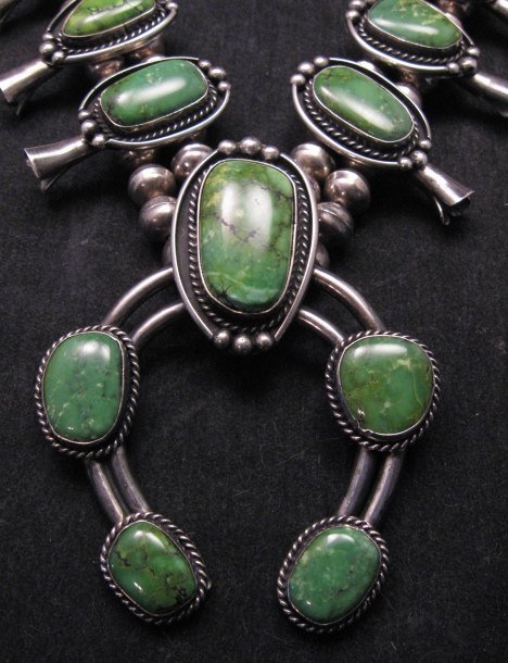 Image 2 of Huge Vintage Native American Navajo Nevada Turquoise Squash Blossom Necklace