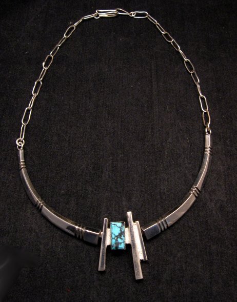 Image 1 of Native American Kingman Turquoise Silver Necklace, Ronnie Henry