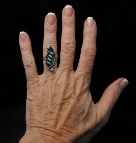 Image 2 of Old Zuni Pawn Turquoise Silver Ring sz5-1/4