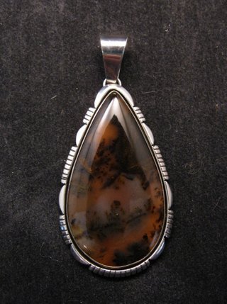 Image 0 of Large Dendritic Agate Silver Pendant by Navajo Lonnie Willie