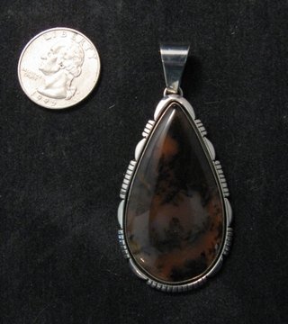 Image 1 of Large Dendritic Agate Silver Pendant by Navajo Lonnie Willie