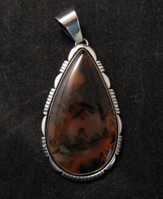 Image 2 of Large Dendritic Agate Silver Pendant by Navajo Lonnie Willie