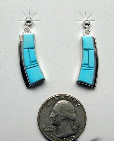 Image 1 of Earl Plummer Navajo Sleeping Beauty Turquoise Inlay Earrings