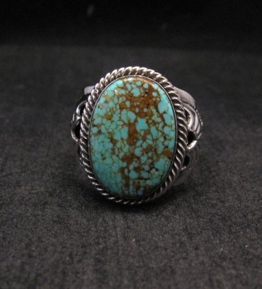 Image 1 of Navajo Native American Number 8 Turquoise Sterling Silver Ring Sz10-3/4 