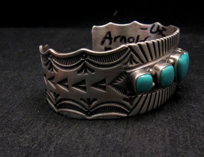 Image 2 of Arnold Blackgoat Navajo Turquoise Sterling Silver Cuff Bracelet 