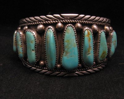 Image 0 of Native American Navajo Dead Pawn Turquoise Silver Bracelet