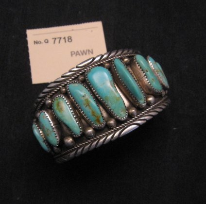 Image 1 of Native American Navajo Dead Pawn Turquoise Silver Bracelet