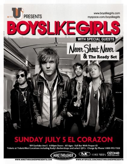 Image 0 of BOYS LIKE GIRLS 2009 Gig POSTER Seattle Washington Concert 